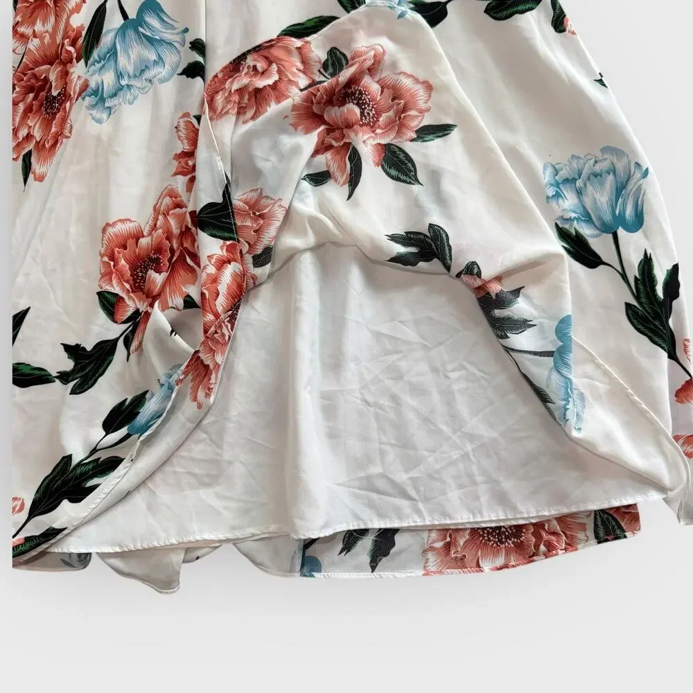Lulus Floral Midi Dress Medium White Plunge Neck Crisscross Back Romantic Summer